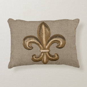 Coussins Décoratifs Toile de jute de Gold Fleur de Lis Faux