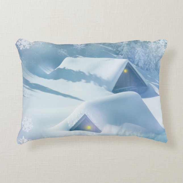 Coussins Décoratifs Toit surplombé de neige dans une forêt (Devant)