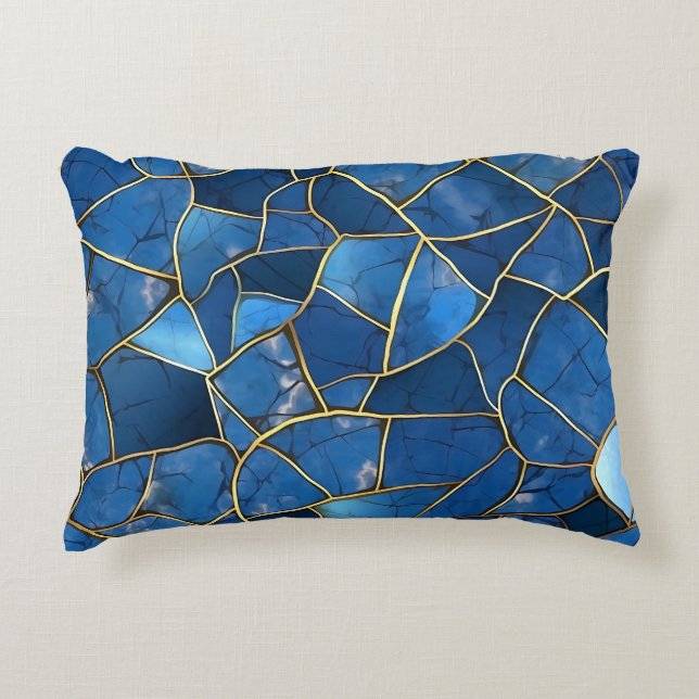 COUSSINS DÉCORATIFS TONS DE BLEU & OR MOSAIC MOTIFS  (Devant)