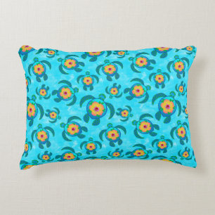 Coussins Décoratifs Tortues de mer de Honu bleu Hibiscus Fleurs