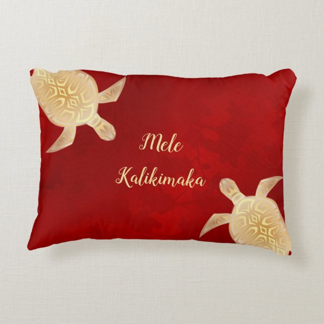 Coussins Décoratifs Tortues d'or Mele Kalikimaka Rouge hawaïen (Dos)