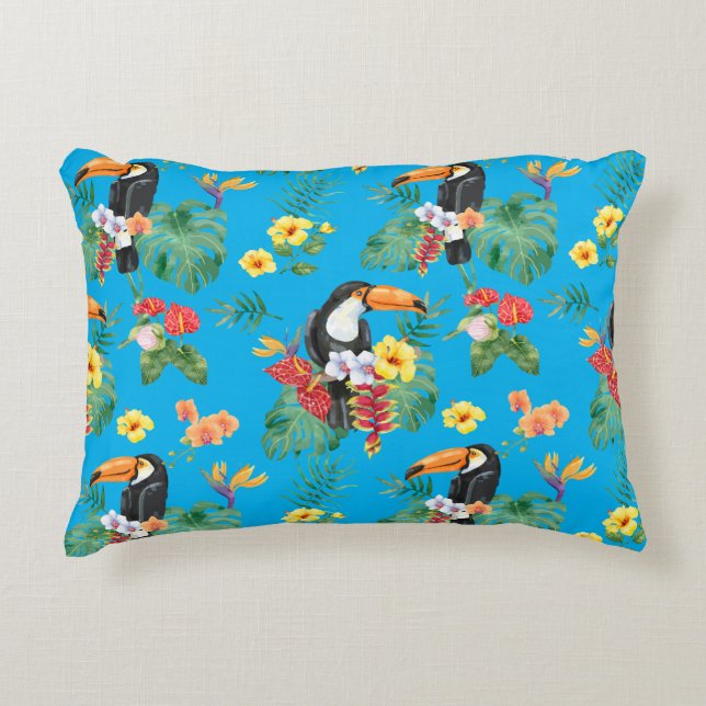 Coussins Décoratifs Toucan et fleurs tropicales (Devant)