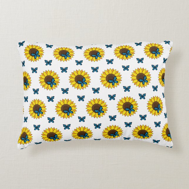 Coussins Décoratifs Tournesol et papillon bleu (Devant)