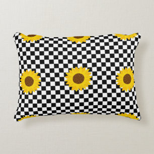 Coussins Décoratifs Tournesol noir et blanc À damiers Fleur Motif