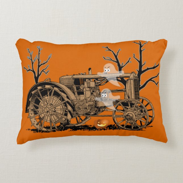 COUSSINS DÉCORATIFS TRACTEUR AGRICOLE ANTIQUE HALLOWEEN GHOST FERME CI (Devant)