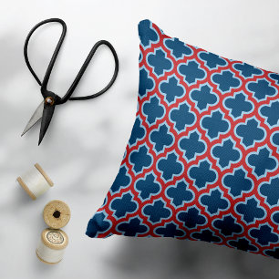Coussins Décoratifs Trellis marocain bleu et rouge, treillis, Quatrefo