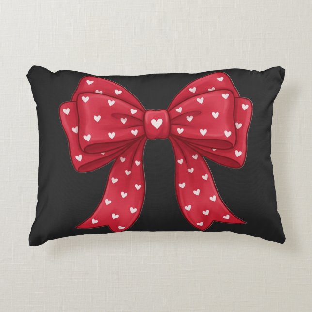 Coussins Décoratifs Trendy Coquette Red Ribbon Bow with White Hearts (Devant)