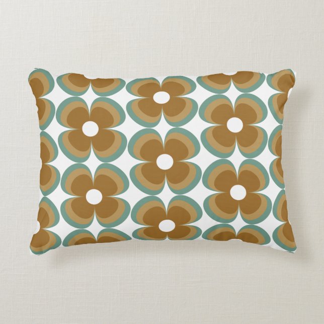 Coussins Décoratifs Trendy Teal Caramel Retro Groovy Flowers Seamless (Devant)