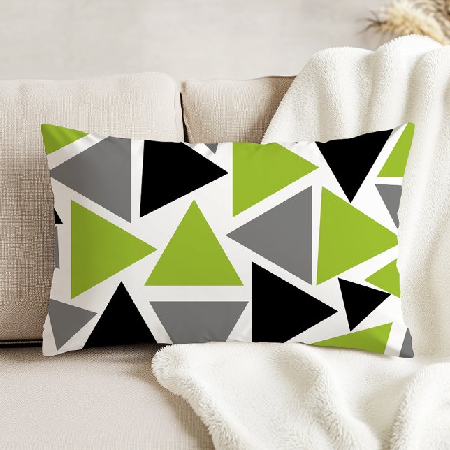 Coussins Décoratifs Triangles aléatoires Lime Vert Gris noir sur blanc (Créateur téléchargé)