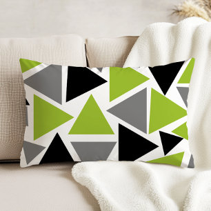 Coussins Décoratifs Triangles Aléatoires Vert Citron Gris Noir sur Fon