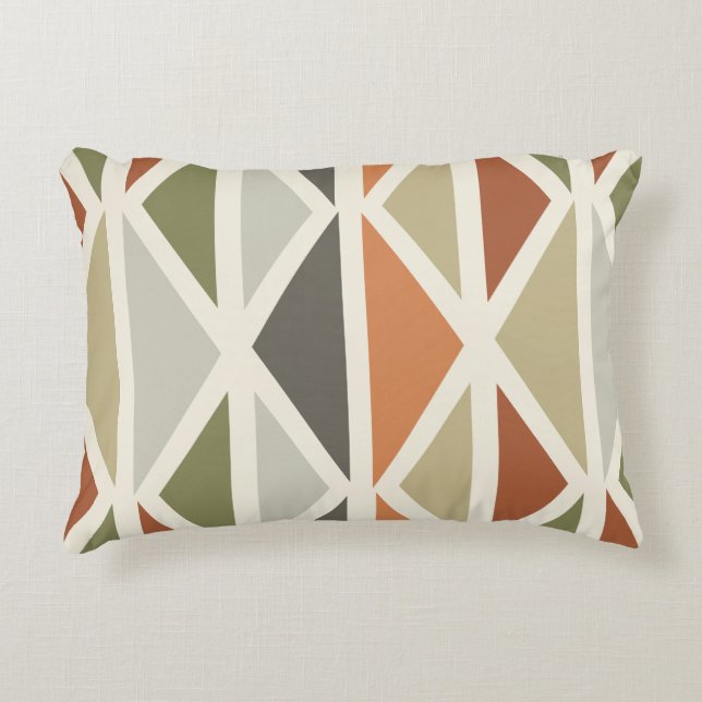 Coussins Décoratifs Triangles d'art géométrique rétro Vert Orange (Devant)