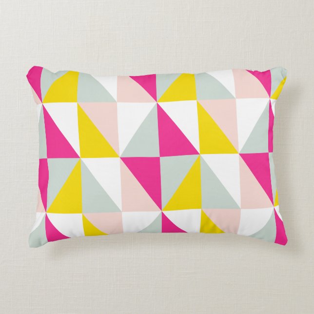 Coussins Décoratifs Triangles géométriques rose et motif de jaune (Devant)