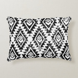 Coussins Décoratifs Tribal Navajo : blanc noir géométrique.