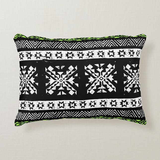 Coussins Décoratifs Tribal Navajo, motif noir blanc vert. (Devant)