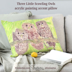 Coussins Décoratifs Trois Petites Chouettes - peinture acrylique.