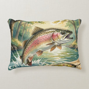 Coussins Décoratifs Truite arc-en-ciel sautant dans un ruisseau de for