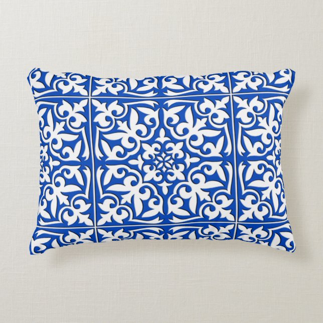 Coussins Décoratifs Tuile marocaine - bleu et blanc de cobalt (Devant)