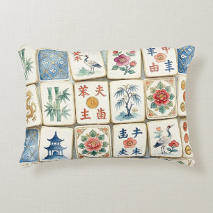 Coussins Décoratifs Tuiles de Mahjong Chinoiserie Fleurs Aquarelles Oi