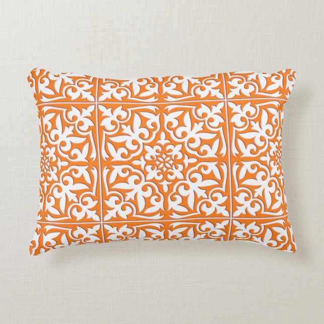 Coussins Décoratifs Tuiles marocaines - corail orange et blanc (Devant)