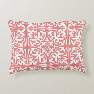 Coussins Décoratifs Tuiles marocaines - corail rose et blanc