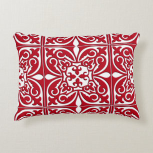 Coussins Décoratifs Tuiles marocaines - rouge foncé et blanc