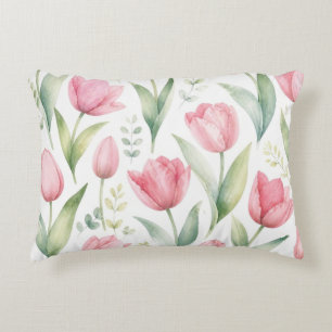 Coussins Décoratifs Tulipes roses Peinture florale aquarelle botanique