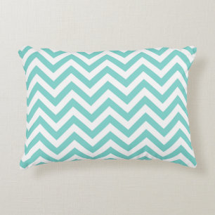 Coussins Décoratifs Turquoise Aqua Blanc Grand Motif Chevron ZigZag