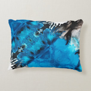 Coussins Décoratifs Turquoise Bleu Noir et Blanc Abstrait Peinture Écl