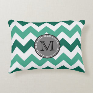 Coussins Décoratifs Turquoise et Mint Chevron Zigzag Monogram