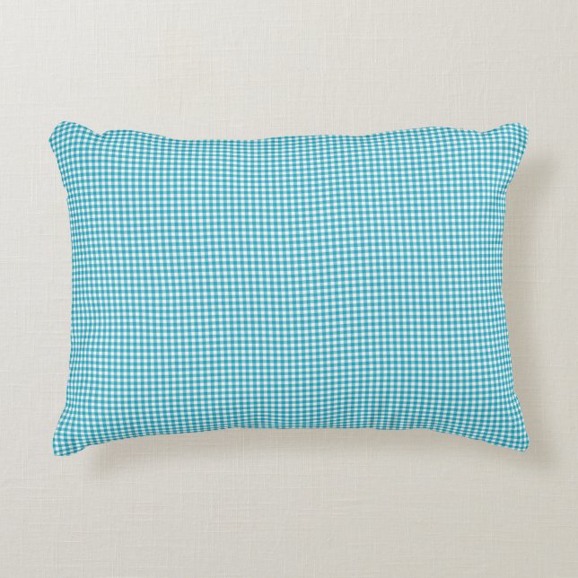 Coussins Décoratifs Turquoise gingham pillow displayed on a neutral  (Devant)