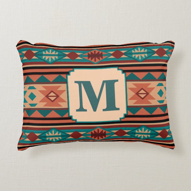 Coussins Décoratifs Turquoise Terracotta Monogram (Devant)