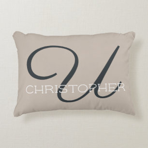 Coussins Décoratifs U Calligraphie initiale Nom Taupe Brun Clair Chic 