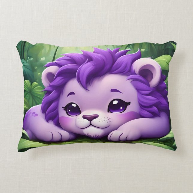 Coussins Décoratifs Un Lion mauve dans la jungle (Devant)