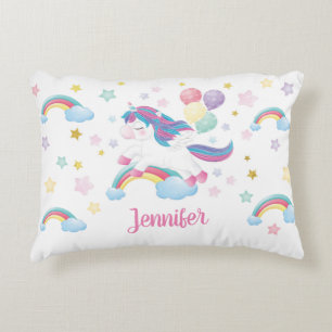 Coussins Décoratifs Unicorn Pastel Rainbow Nom personnalisé Cute