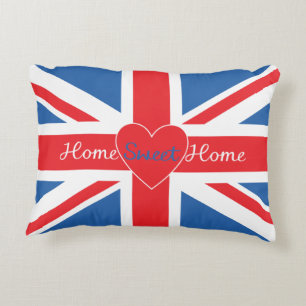 Coussins Décoratifs Union Jack Drapeau, Home Sweet Home & Heart