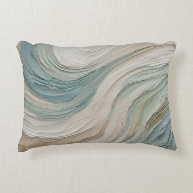 Coussins Décoratifs Vagues Abstraites Bleu Vert Beige Côtières (Devant)