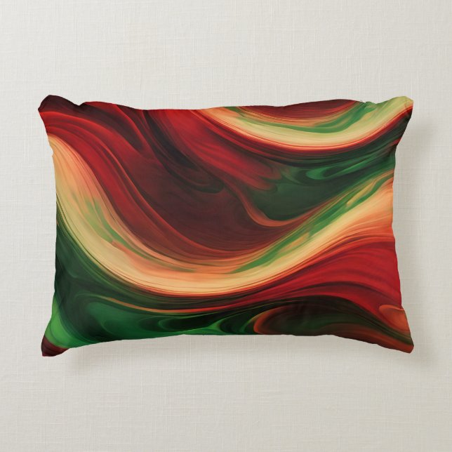 Coussins Décoratifs Vagues Abstraites Dans Un Coude Rouge & Vert (Devant)