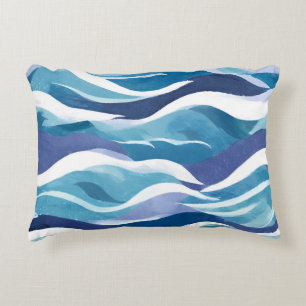Coussins Décoratifs Vagues de l'océan bleu   Aquarelle moderne et simp