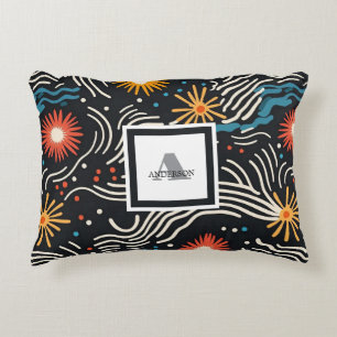 Coussins Décoratifs Vagues florales Abstraites sur noir