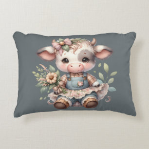 Coussins Décoratifs Veau Kawaii Farmcore en Robe Florale Vintage