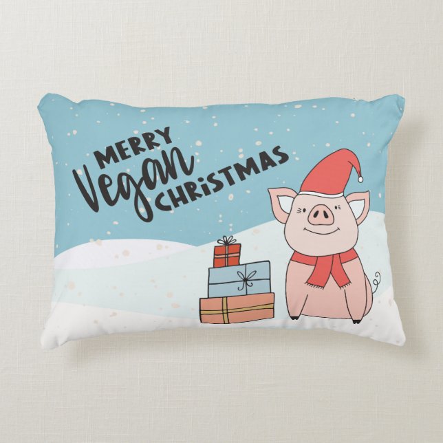 Coussins Décoratifs Végétan Noël avec piglet de dessin animé et cadeau (Devant)