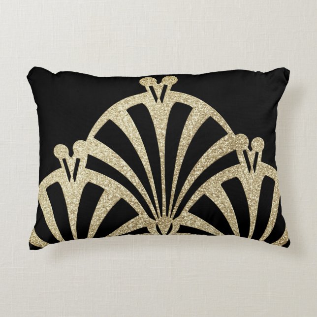 Coussins Décoratifs Ventilateur Art déco motif en bronze noir élégant  (Devant)