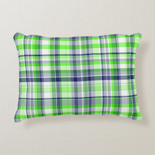 Coussins Décoratifs Vert Citron, Bleu Nuit, Blanc Madras À Carreaux Pr