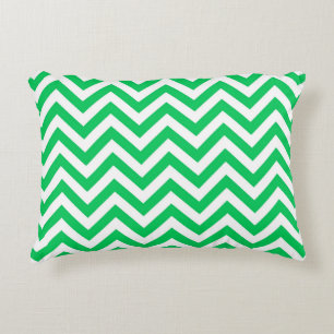Coussins Décoratifs Vert émeraude, motif zigzag à grand chevron blanc