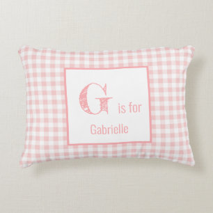 Coussins Décoratifs Vichy bébé rose et blanc - Monogramme pour la nurs