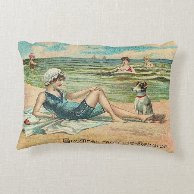 Coussins Décoratifs Victorian Beach Swim Girl Ocean Summer Vacances (Dos)
