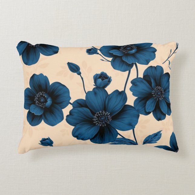 Coussins Décoratifs Victorian Blue Flowers on Beige Background Pillow (Devant)