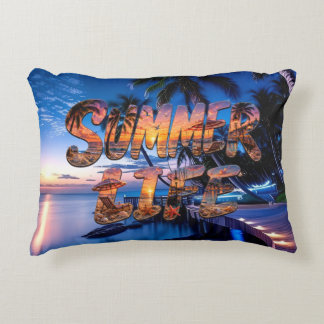 Coussins Décoratifs Vie d'été Typographie de coucher de soleil de plag