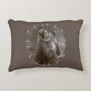 Coussins Décoratifs Vierge vintage et enfant avec cadre argenté