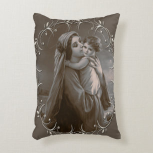Coussins Décoratifs Vierge vintage et enfant avec cadre argenté